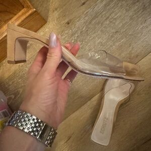 SCHUTZ Clear-Strap Slip-On Block Heel in Nude